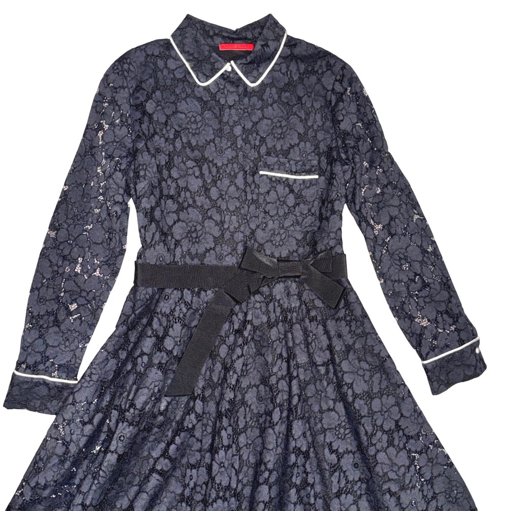 CH Carolina Herrera Floral Lace Peter Pan Collar Dress Women 10 Black Luxury - Picture 13 of 16